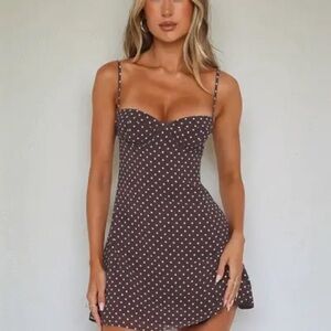 Brown Polka Dot Spaghetti Strap Dress